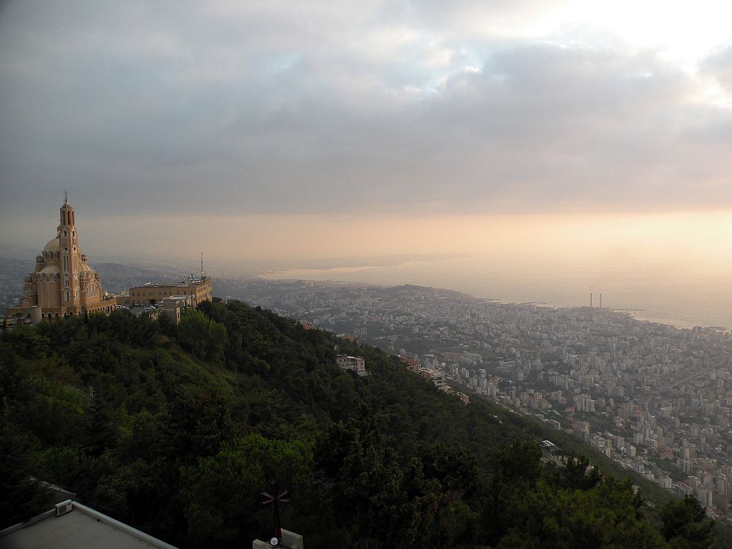 Byblos 04 Byzantine Style Melkite Greek Catholic Basilica of St. Paul With A View Of The Mediterranean Sea And Beirut From Our Lady of Lebanon, 